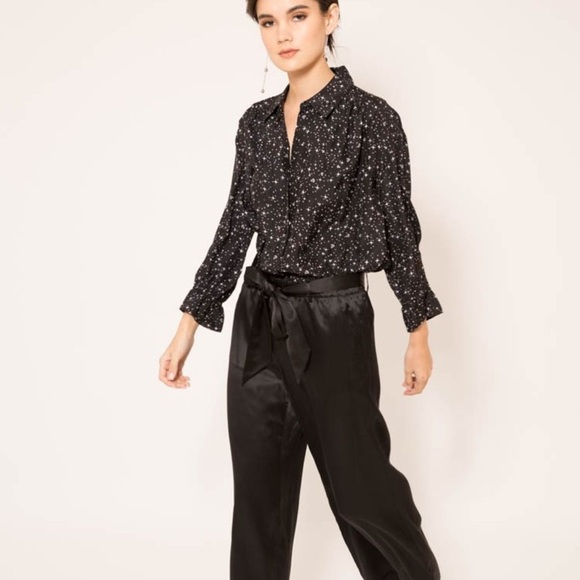 FRAME Diamond Sky Star Silk Print Blouse Top Shirt White Button Down Ruffle XS - Picture 4 of 14